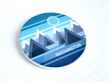 Washington Geo Mountain Design Ceramic Coaster