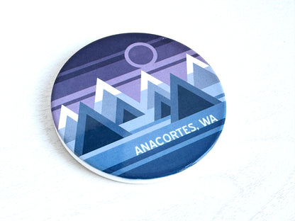 Anacortes Geo Mountain Design Ceramic Coaster