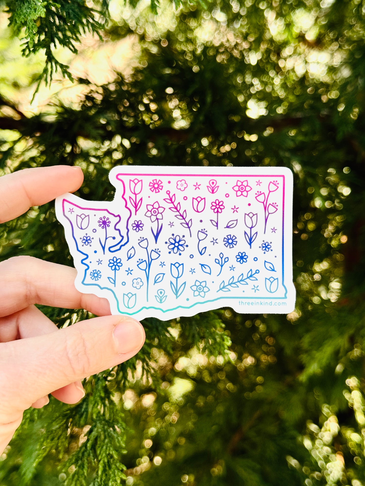 Washington State Outline Flowers Cutout Sticker / Decal