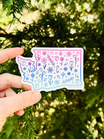Washington State Outline Flowers Cutout Sticker / Decal