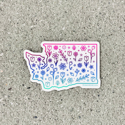 Washington State Outline Flowers Cutout Sticker / Decal