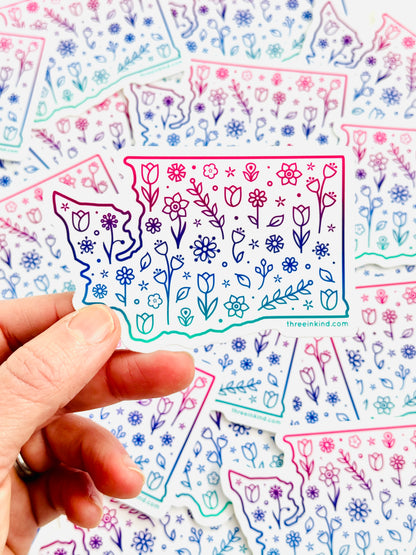 Washington State Outline Flowers Cutout Sticker / Decal