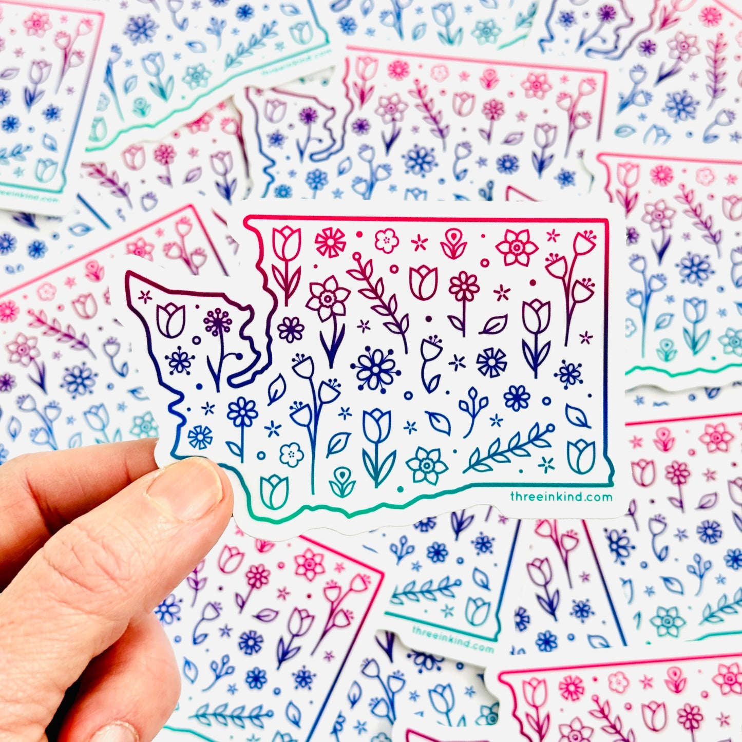 Washington State Outline Flowers Cutout Sticker / Decal