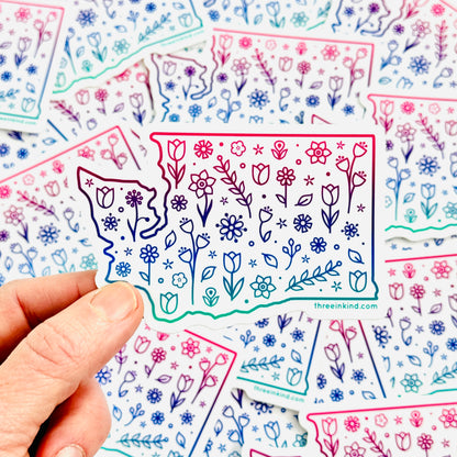 Washington State Outline Flowers Cutout Sticker / Decal