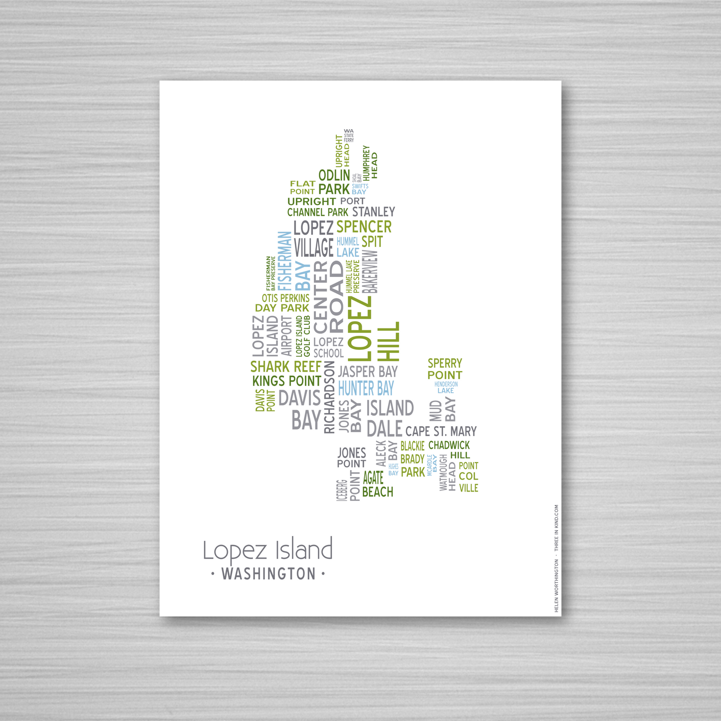 Island of Places Series - Lopez Island Art Print / Blue Green Gray (Unframed)