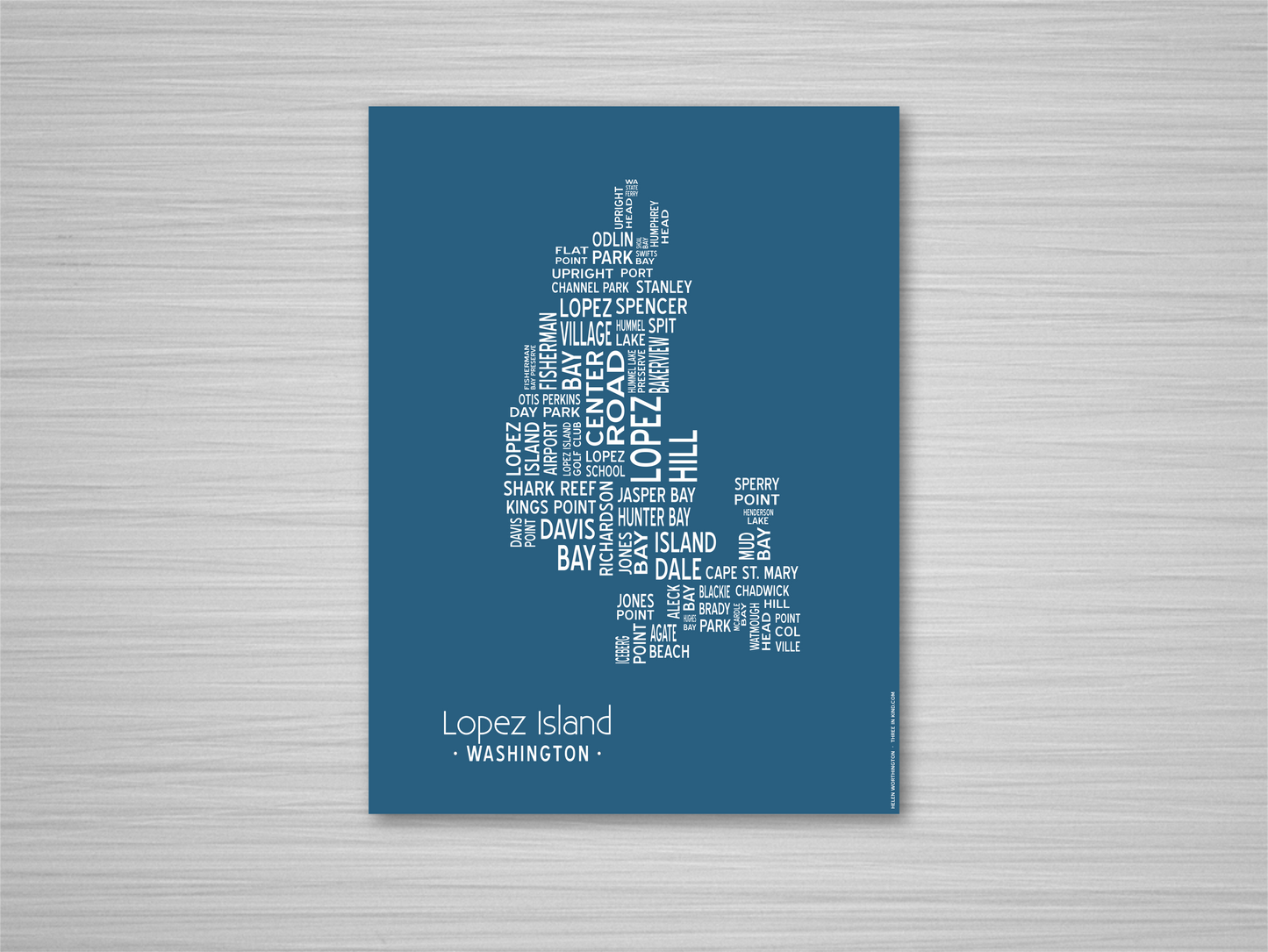 Island of Places Series - Lopez Island Art Print / White on Navy (Unframed)