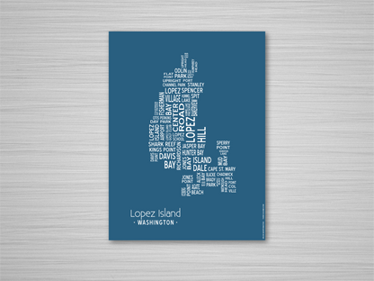 Island of Places Series - Lopez Island Art Print / White on Navy (Unframed)