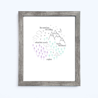 PNW Circle Art Print / Purple Mint Gray (Unframed)