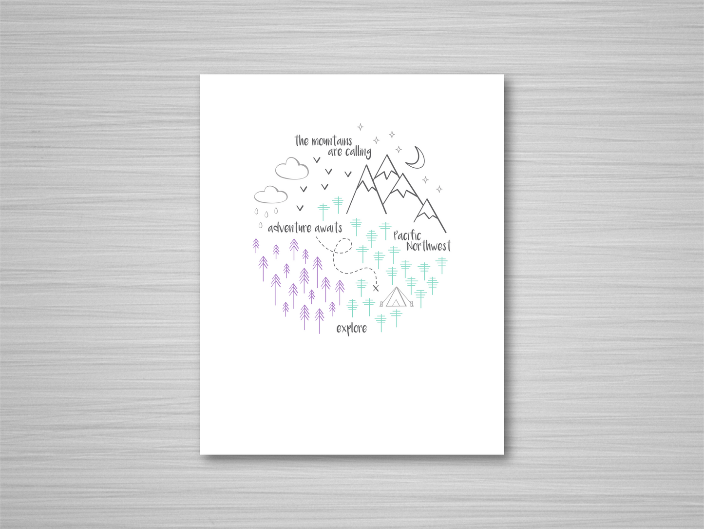 PNW Circle Art Print / Purple Mint Gray (Unframed)