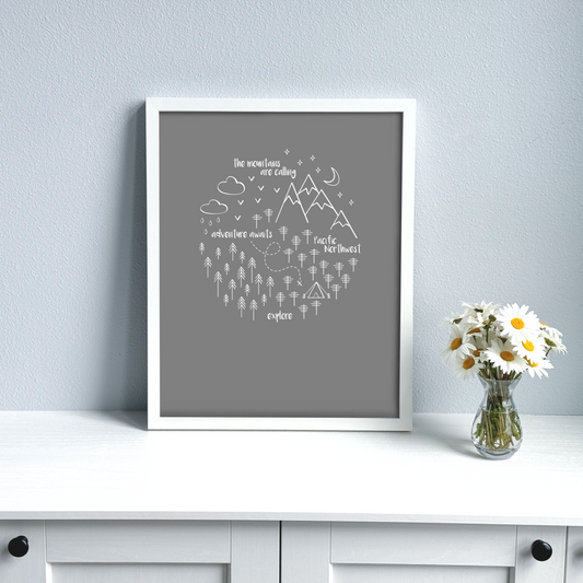 PNW Circle Art Print / White on Gray (Unframed)