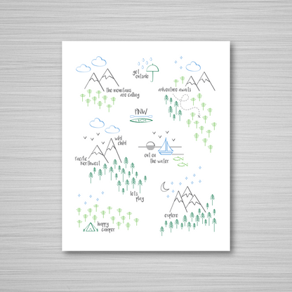Perfectly PNW Art Print / Green Blue Gray (Unframed)