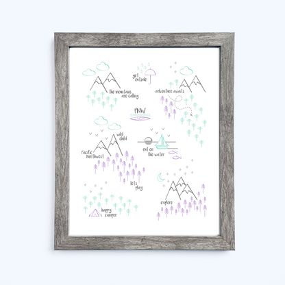 Perfectly PNW Art Print / Purple Mint Gray (Unframed)
