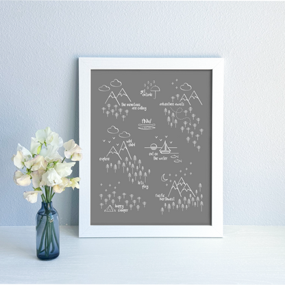 Perfectly PNW Art Print / White on Gray (Unframed)