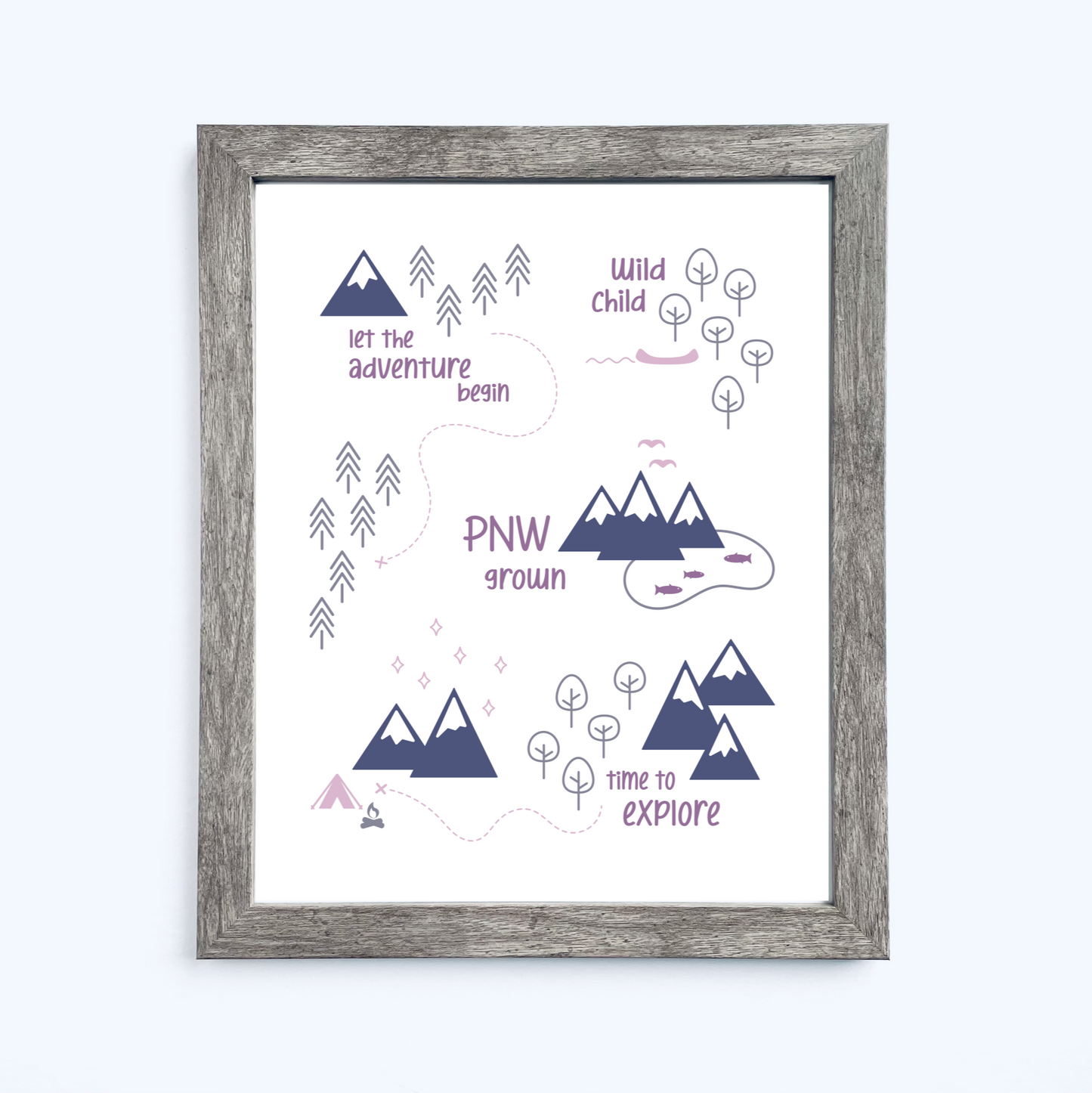 PNW Scene Art Print / Plum Pink Navy Gray (Unframed)