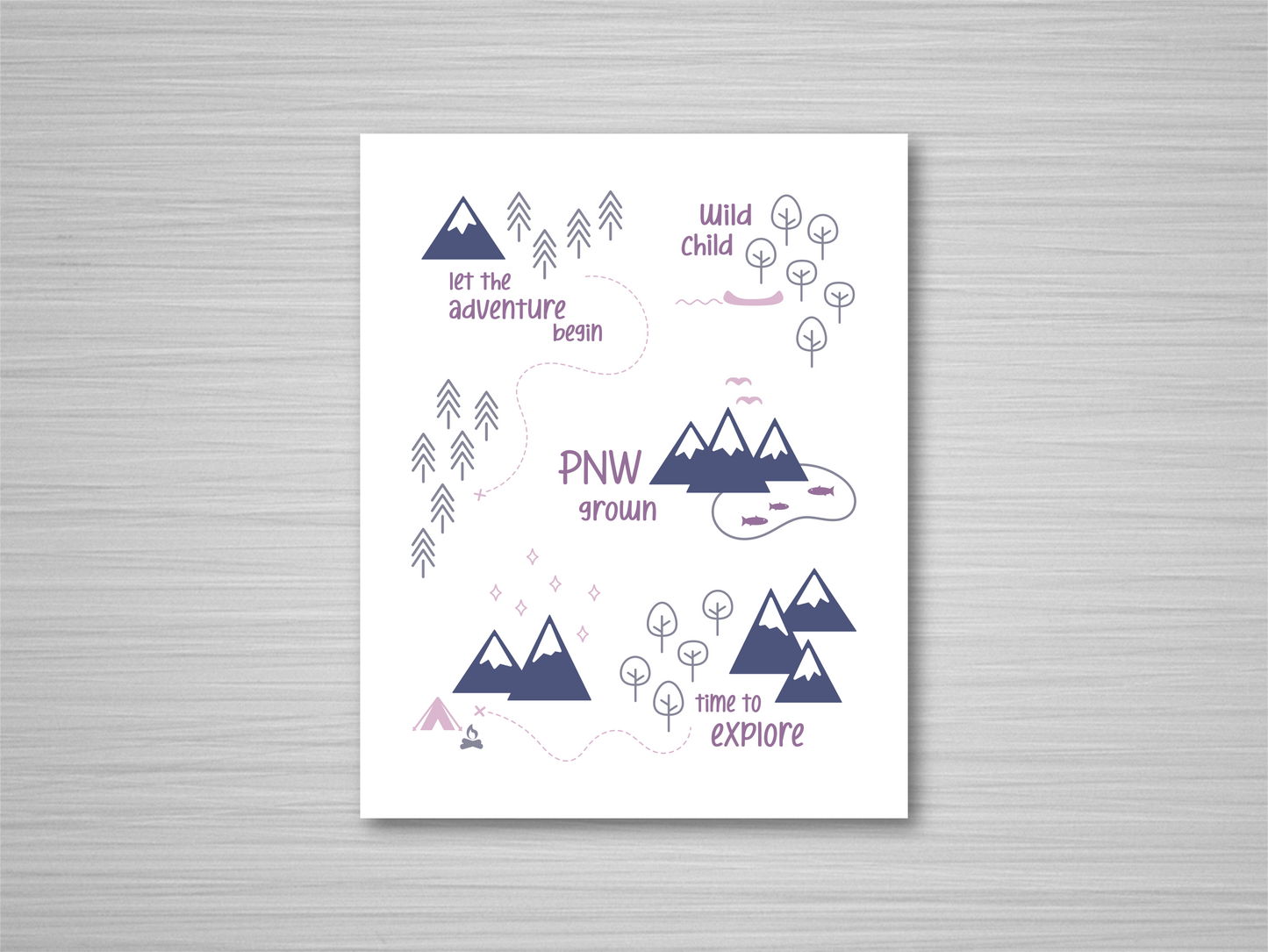 PNW Scene Art Print / Plum Pink Navy Gray (Unframed)