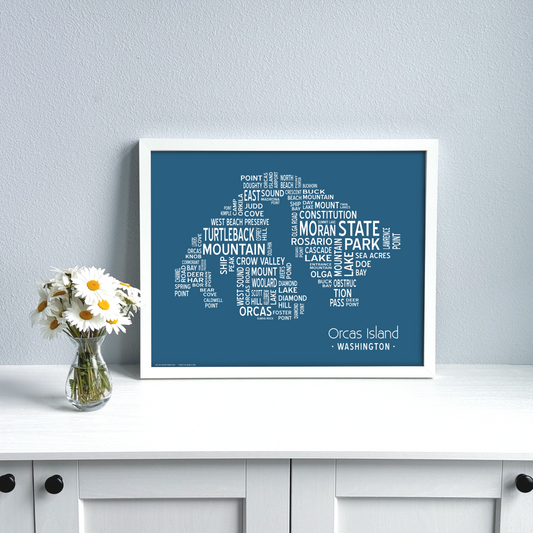 Island of Places Series - Orcas Island Art Print / White on Navy (Unframed)