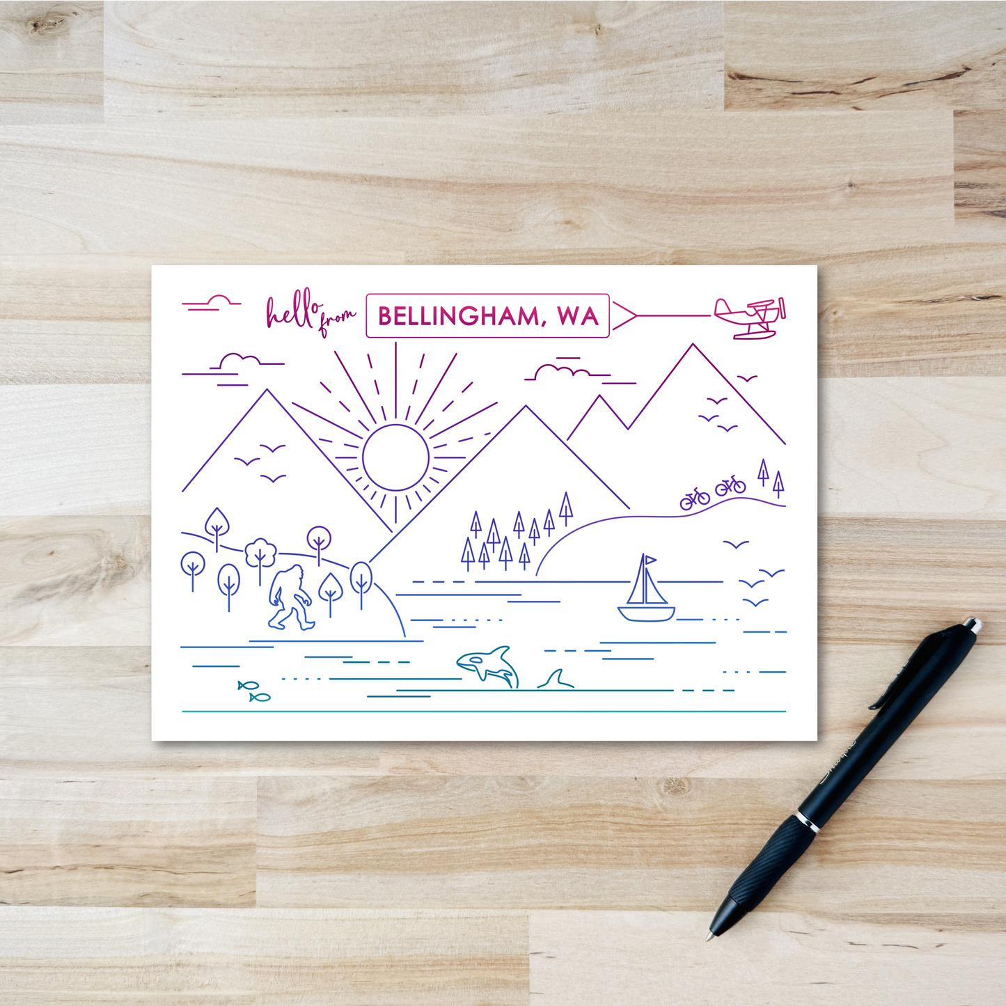 Bellingham Postcard - PNW Line Design on White