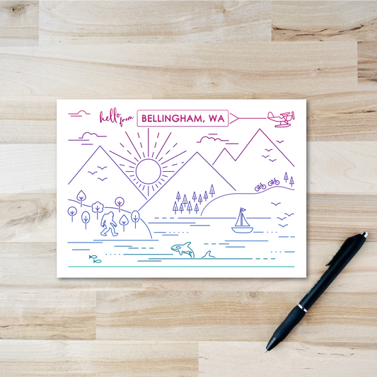 Bellingham Postcard - PNW Line Design on White