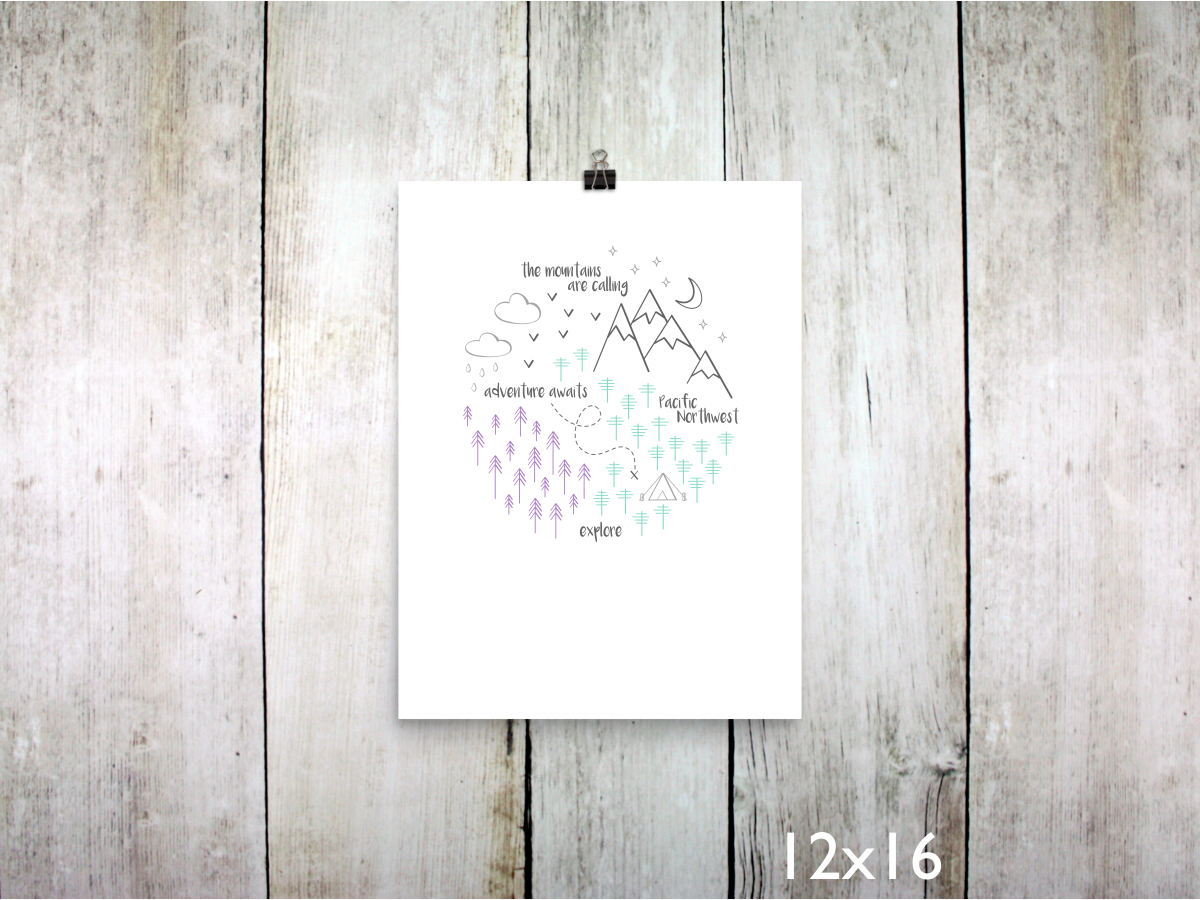 PNW Circle Art Print / Purple Mint Gray (Unframed)