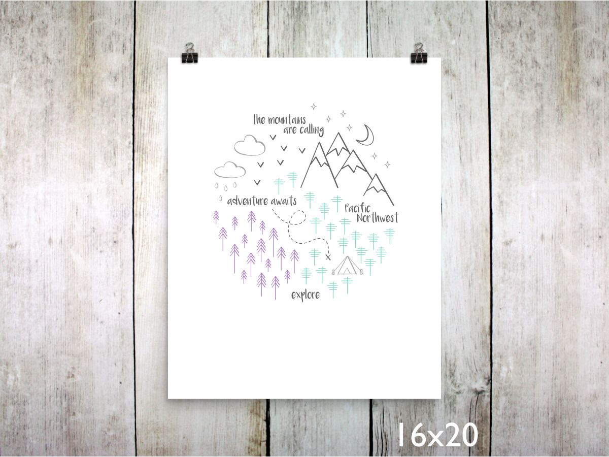 PNW Circle Art Print / Purple Mint Gray (Unframed)