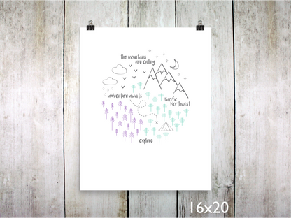 PNW Circle Art Print / Purple Mint Gray (Unframed)