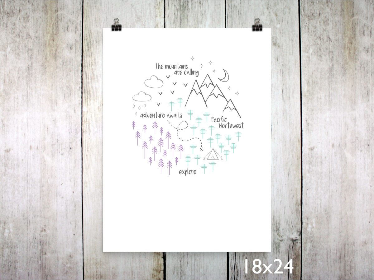 PNW Circle Art Print / Purple Mint Gray (Unframed)