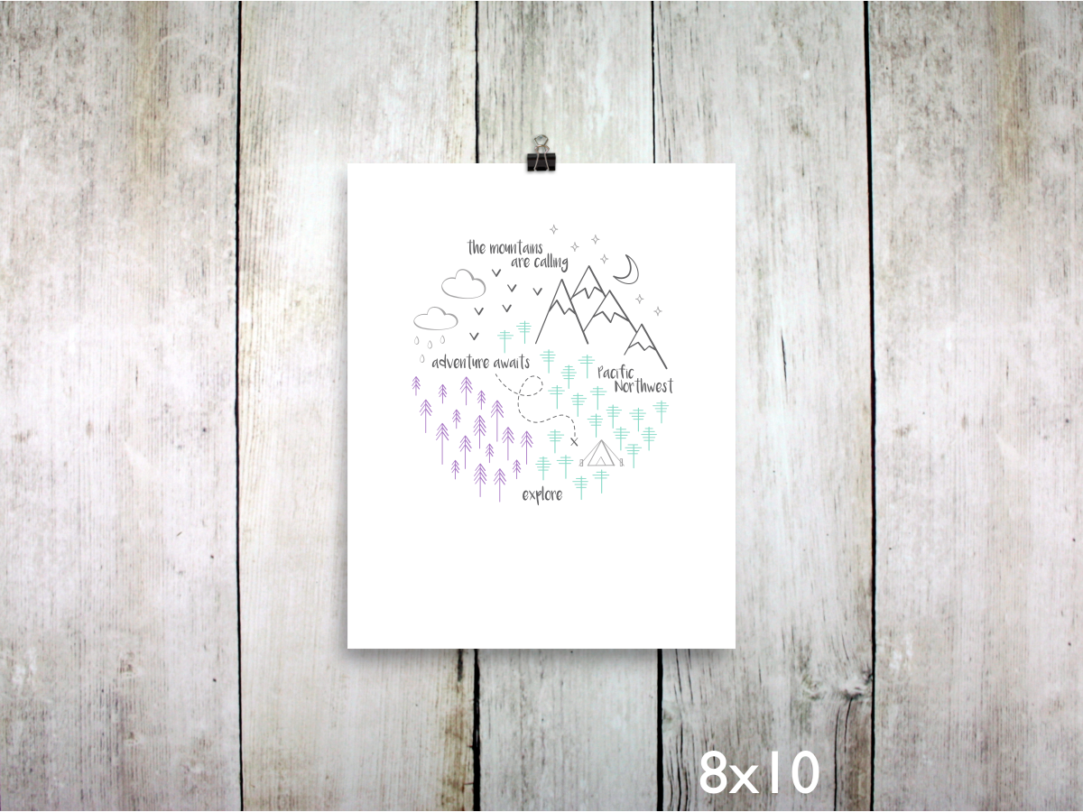 PNW Circle Art Print / Purple Mint Gray (Unframed)