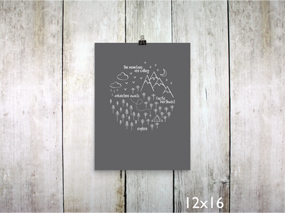 PNW Circle Art Print / White on Gray (Unframed)