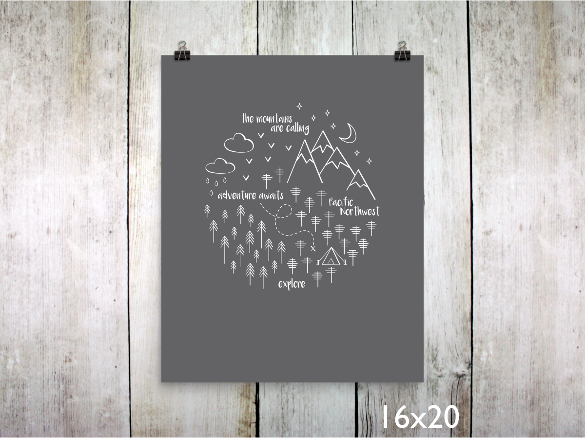 PNW Circle Art Print / White on Gray (Unframed)