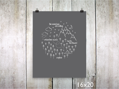 PNW Circle Art Print / White on Gray (Unframed)