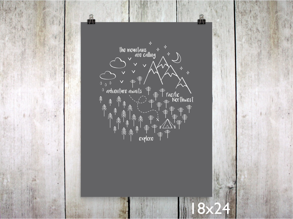 PNW Circle Art Print / White on Gray (Unframed)