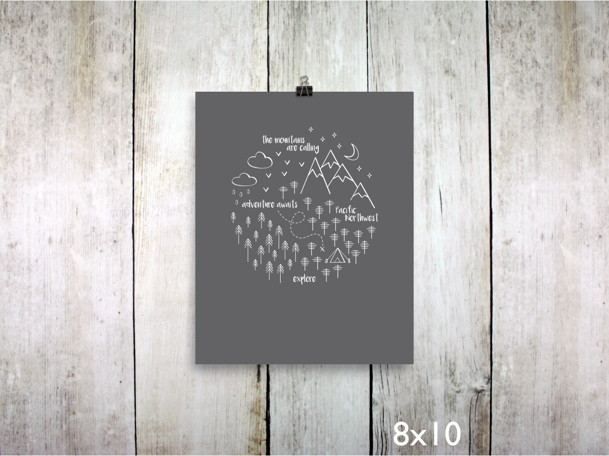 PNW Circle Art Print / White on Gray (Unframed)