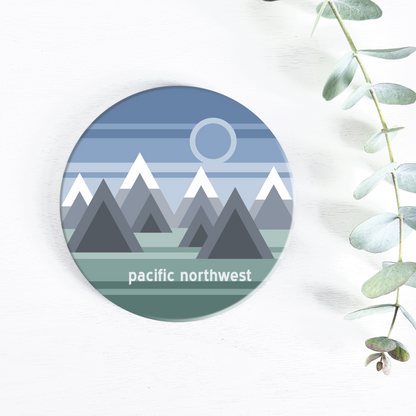 Pacific Northwest Geo Mountain Design Ceramic Coaster