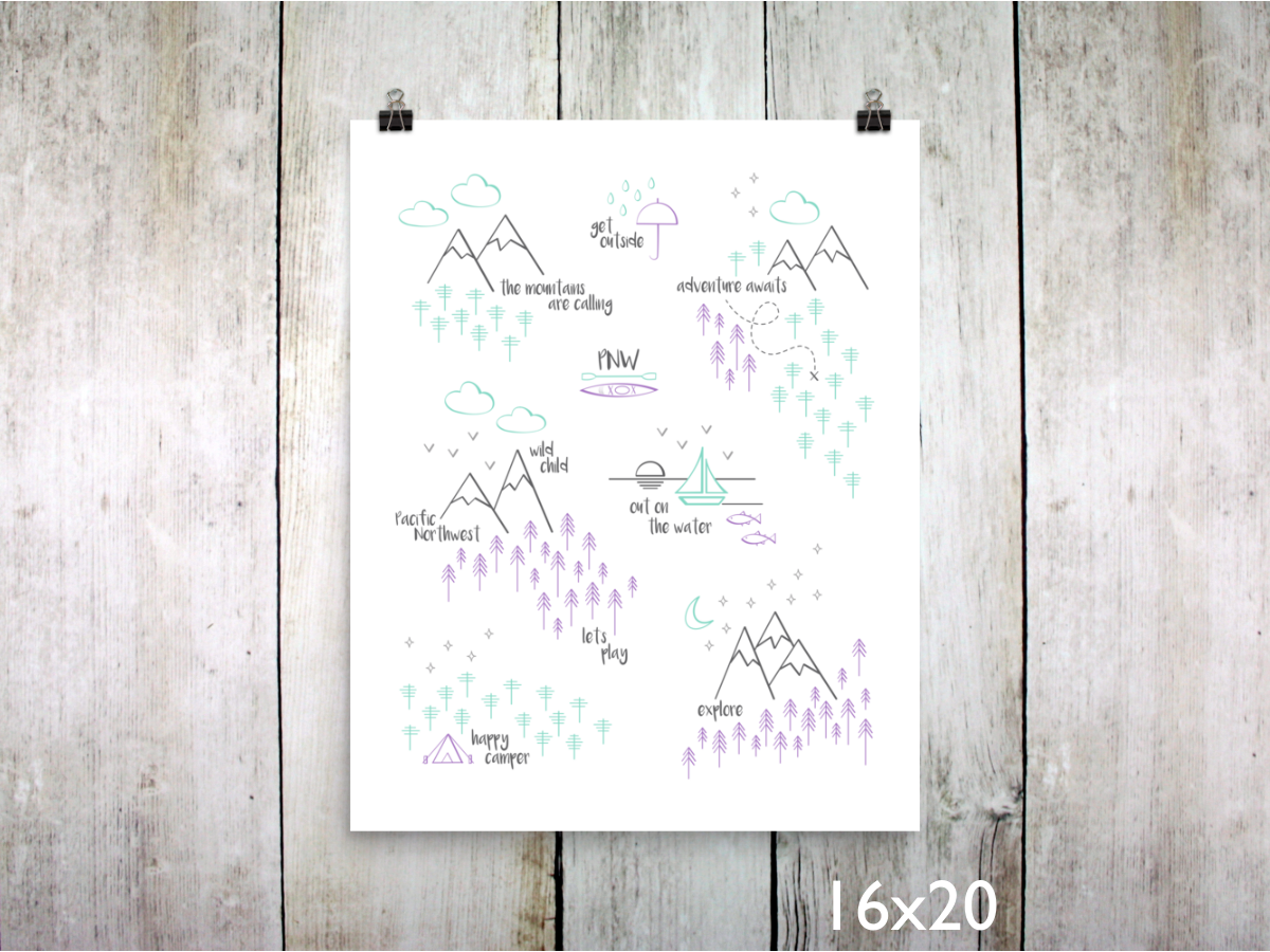 Perfectly PNW Art Print / Purple Mint Gray (Unframed)