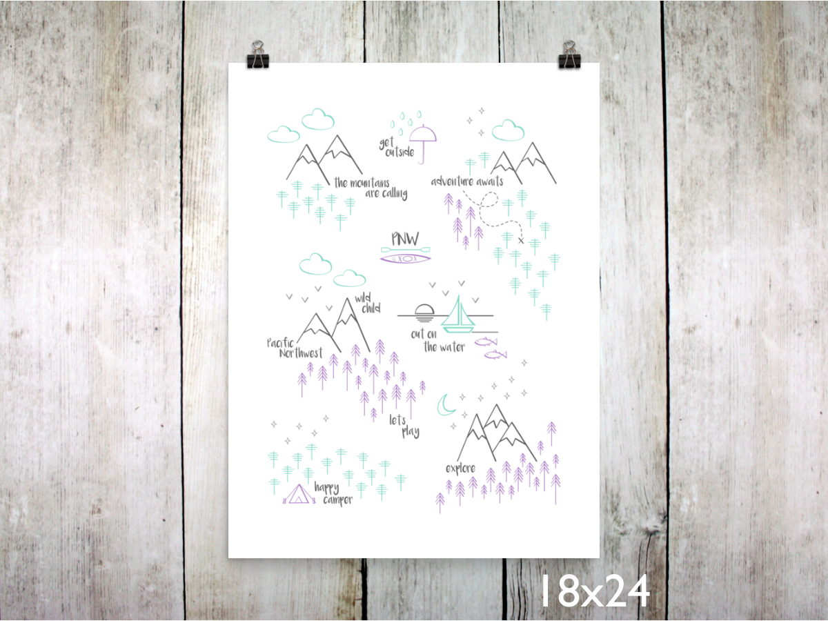Perfectly PNW Art Print / Purple Mint Gray (Unframed)