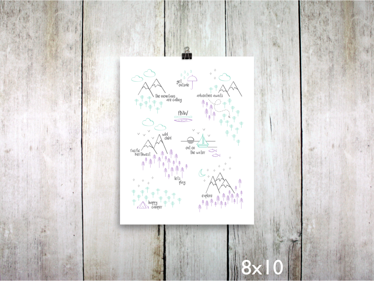 Perfectly PNW Art Print / Purple Mint Gray (Unframed)
