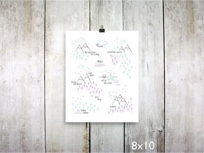 Perfectly PNW Art Print / Purple Mint Gray (Unframed)