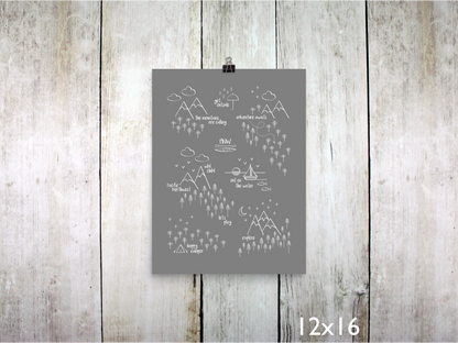 Perfectly PNW Art Print / White on Gray (Unframed)