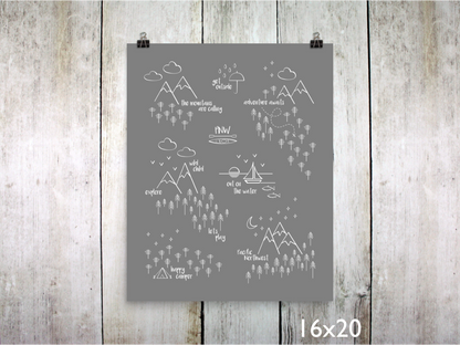 Perfectly PNW Art Print / White on Gray (Unframed)