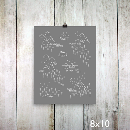 Perfectly PNW Art Print / White on Gray (Unframed)