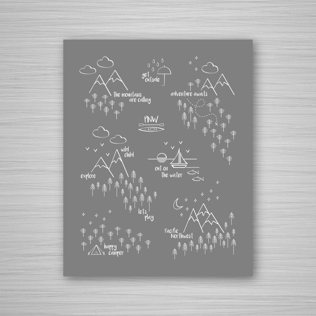 Perfectly PNW Art Print / White on Gray (Unframed)