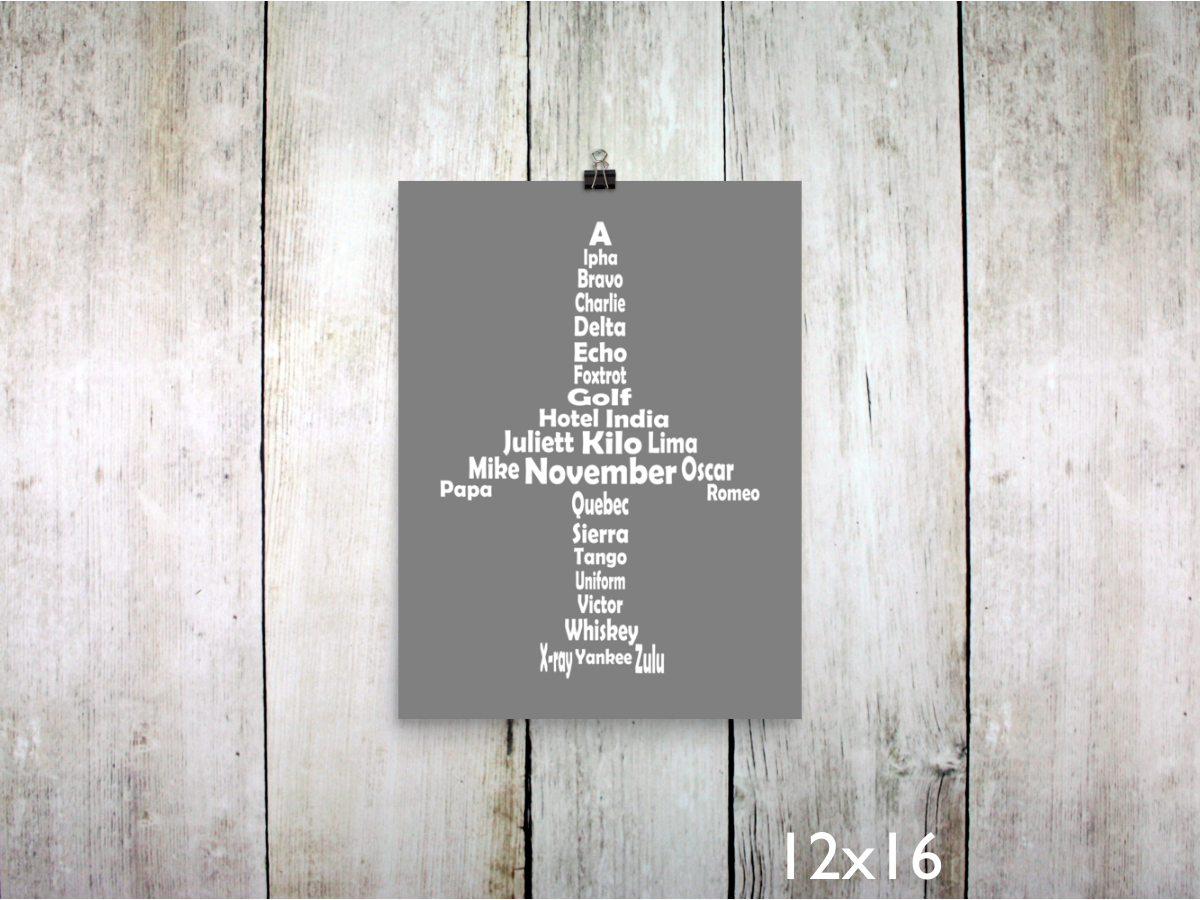 Phonetic Alpha Jet Art Print / White on Gray (Unframed)