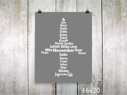 Phonetic Alpha Jet Art Print / White on Gray (Unframed)