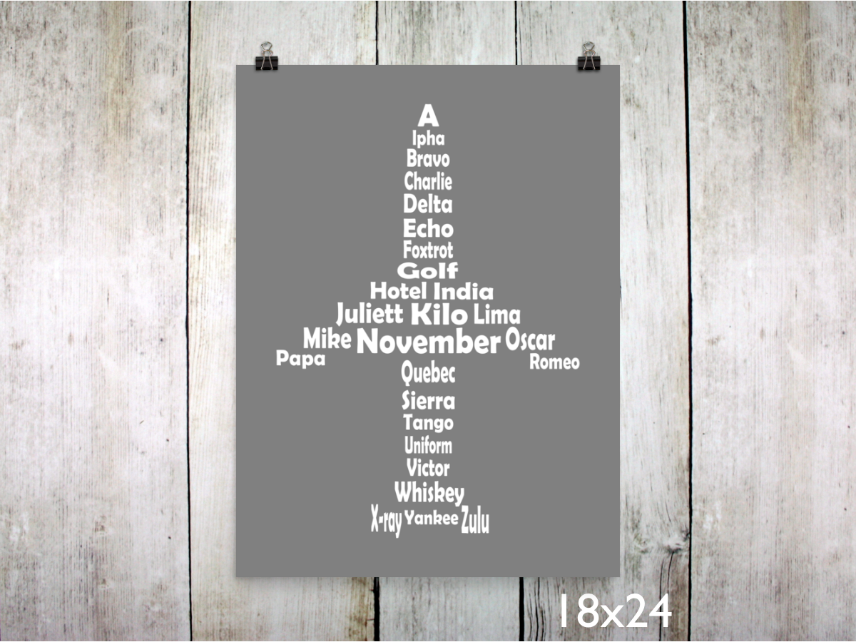 Phonetic Alpha Jet Art Print / White on Gray (Unframed)