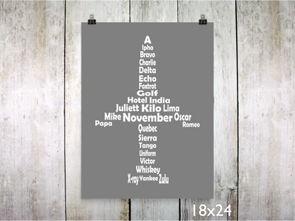 Phonetic Alpha Jet Art Print / White on Gray (Unframed)