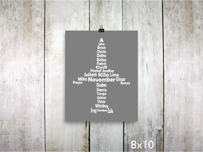 Phonetic Alpha Jet Art Print / White on Gray (Unframed)