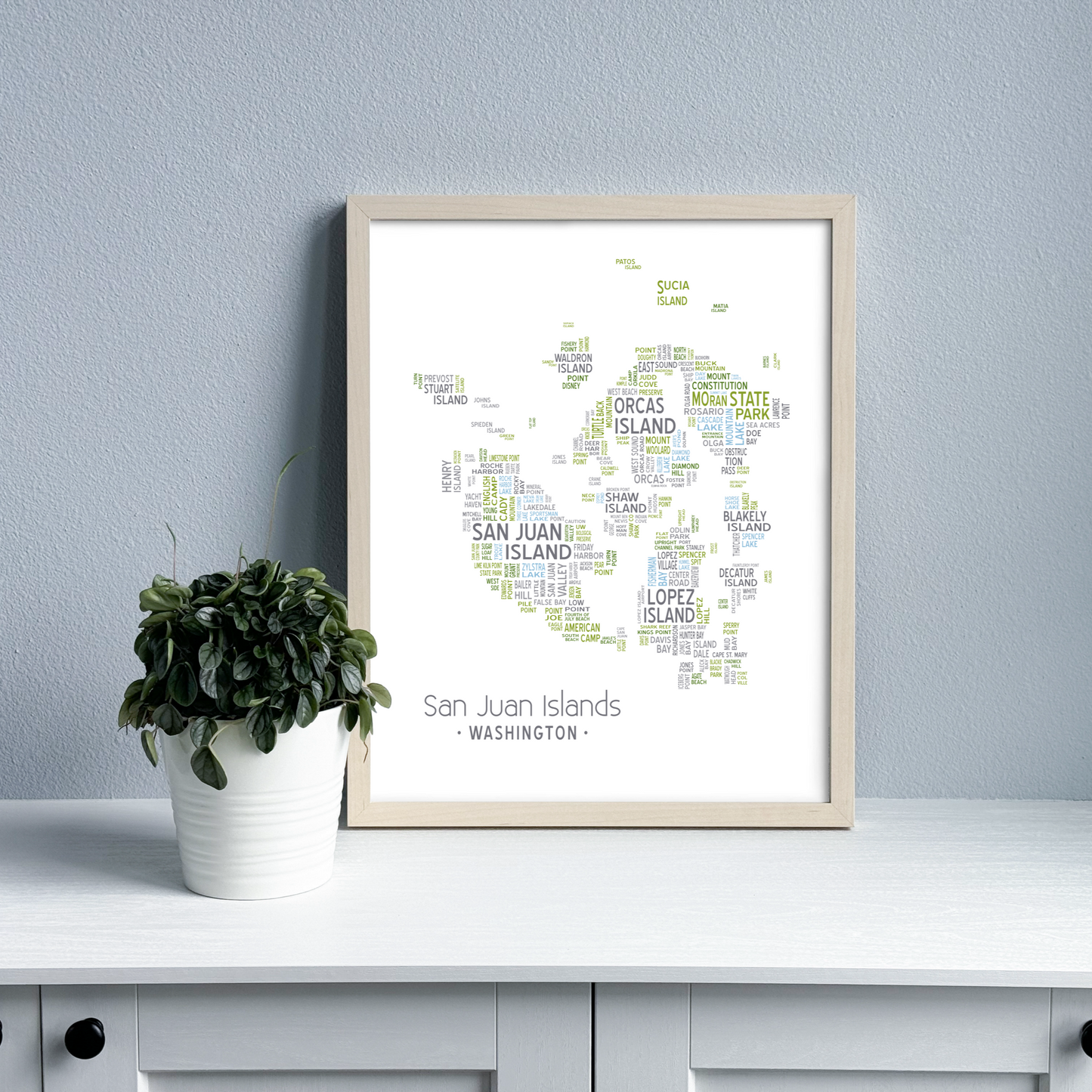 Island of Places Series - San Juan Islands Art Print / Blue Green Gray (Unframed)