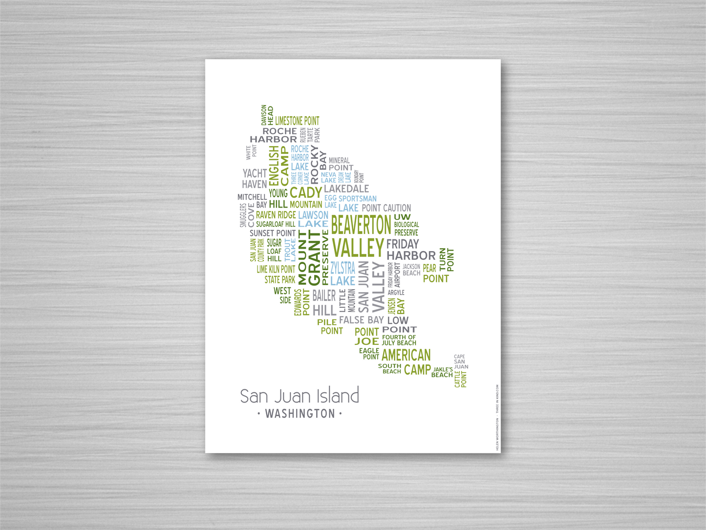 Island of Places Series - San Juan Island Art Print / Blue Green Gray (Unframed)