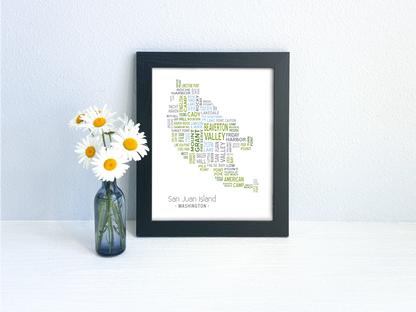 Island of Places Series - San Juan Island Art Print / Blue Green Gray (Unframed)