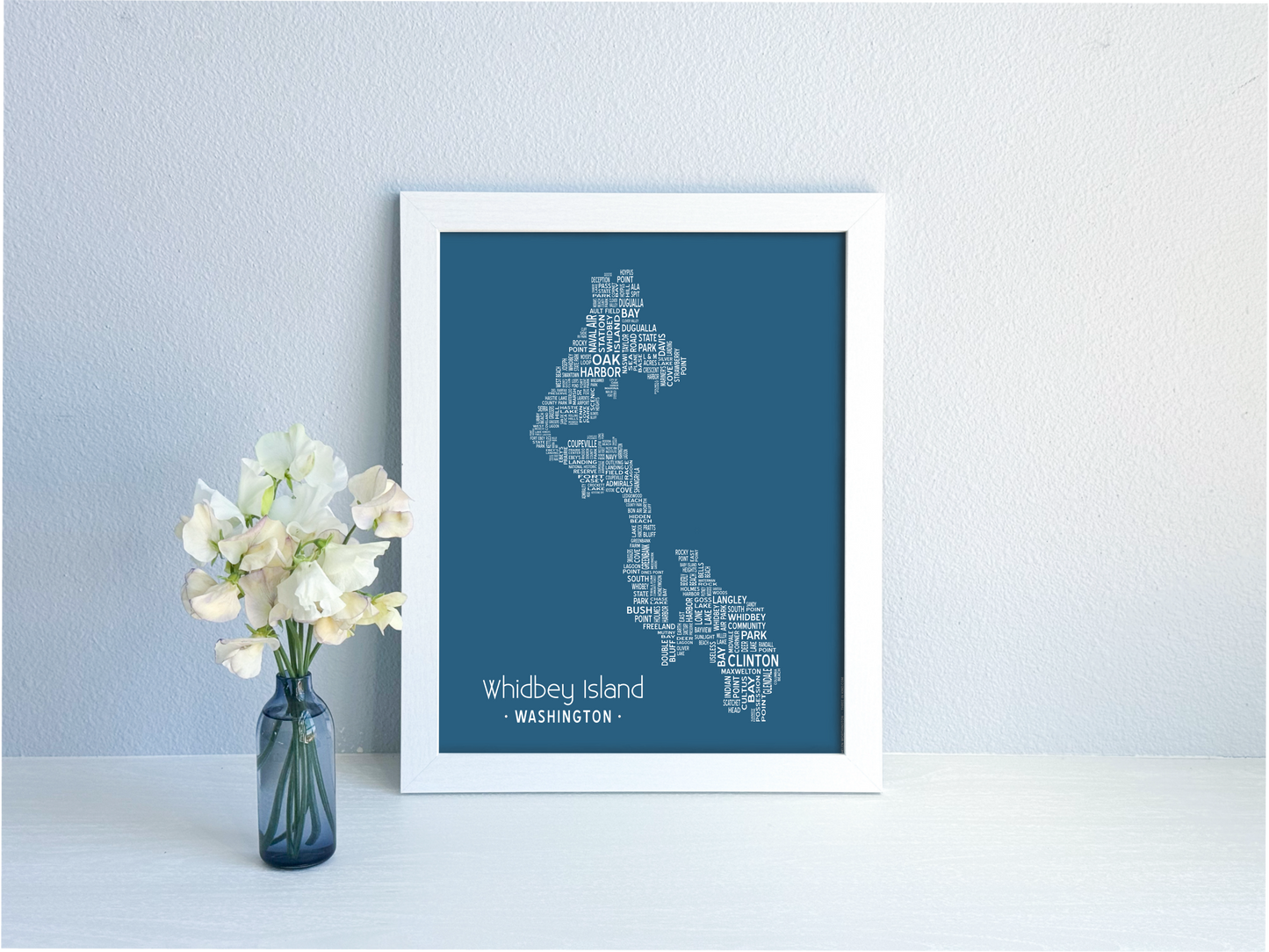 Island of Places Series - Whidbey Island Art Print / White on Navy (Unframed)